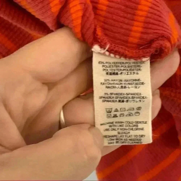 We the free people red orange Melbourne Striped Off-The-Shoulder Rib Knit Top L - Picture 6 of 8